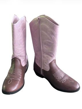 Kensie Girl Pink and Brown Zip-Up Western Cowgirl Style Boots | Size 3 (girl)